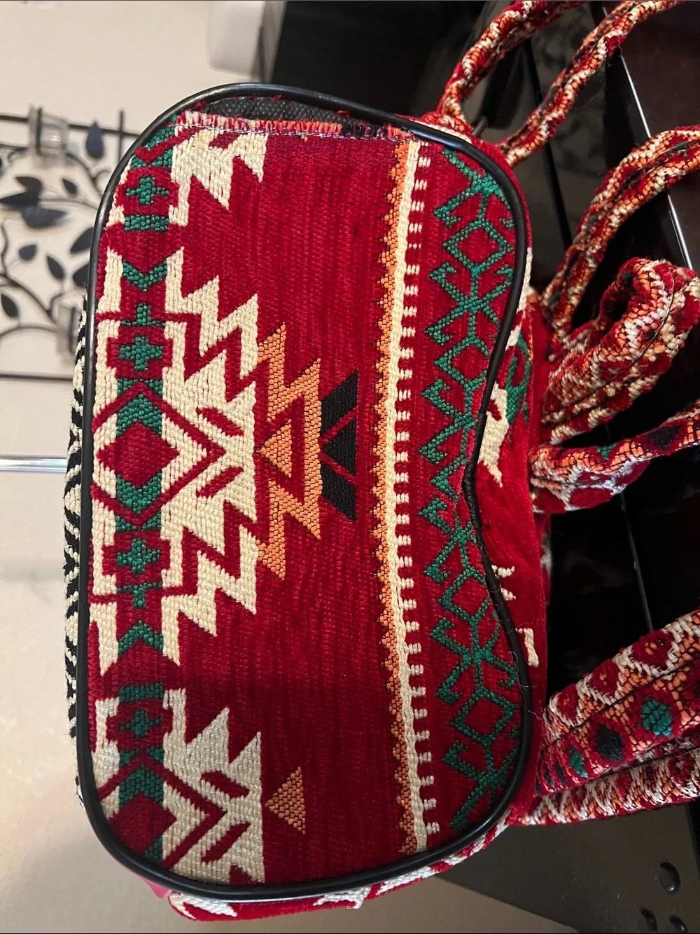 Red Aztec Print Mini Backpack with Pink Trim